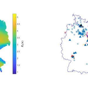 The basic reproductive number compared to observed data Two maps of Germany demonstrating the basic reproductive number compared to observed data