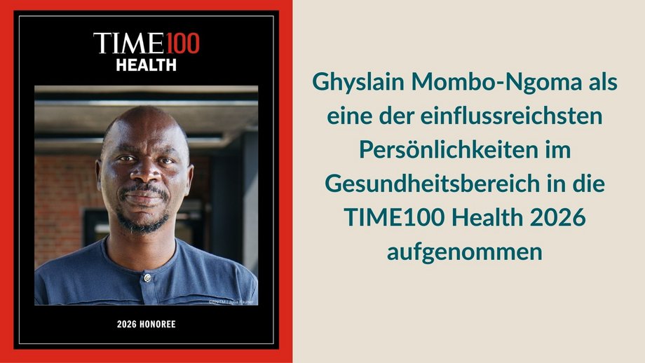 Prof. Dr. Ghyslain Mombo-Ngoma Schwarz-weiß-roter TIME-Grafikrahmen mit Prof. Dr. Ghyslain Mombo-Ngoma in der Mitte