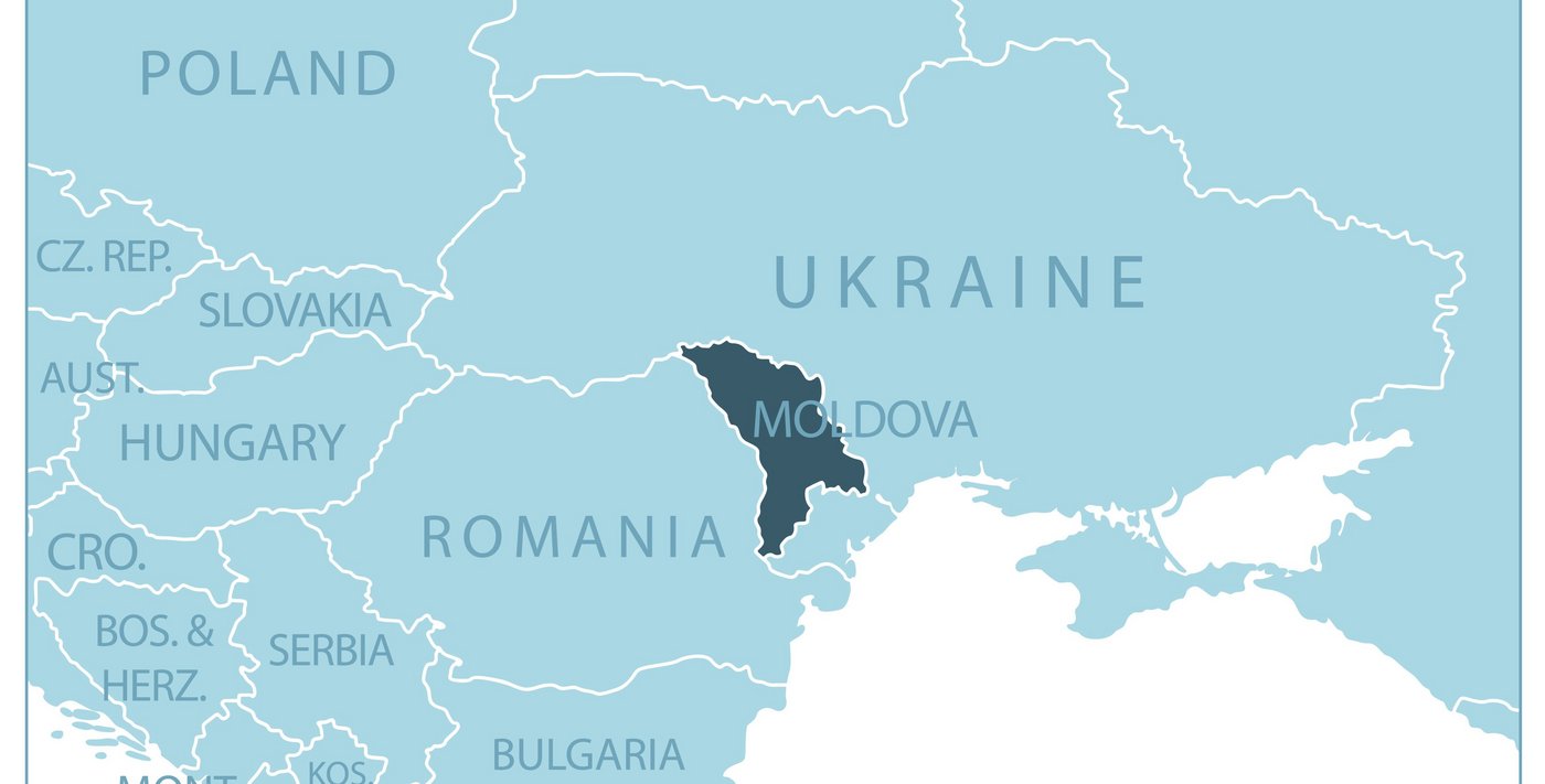 Karte Osteuropas, auf der Moldawien farblich hervorgehoben ist.