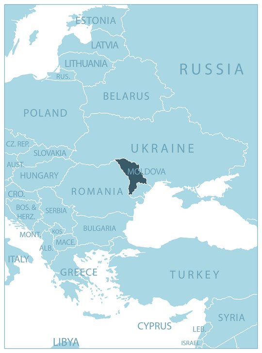 Moldova within Eastern Europe Map of Eastern Europe with Moldova highlighted.