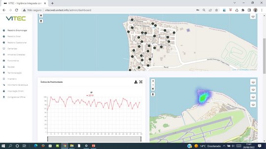 Dashboard with entomological, epidemiological and meteorological field data to support decision making Screeshot einer Karte mit entomologischen, epidemiologischen und meteorologischen Felddaten