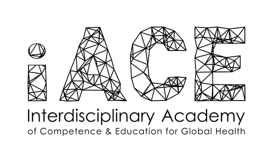 [Translate to English:] Logo der IACE: Die Buchstaben iACE sind mit schwarzen Strichen in den Buchstaben gezeichnet. Unter dem Logo steht ausgeschrieben International Academy of Competence and Education for Global Health