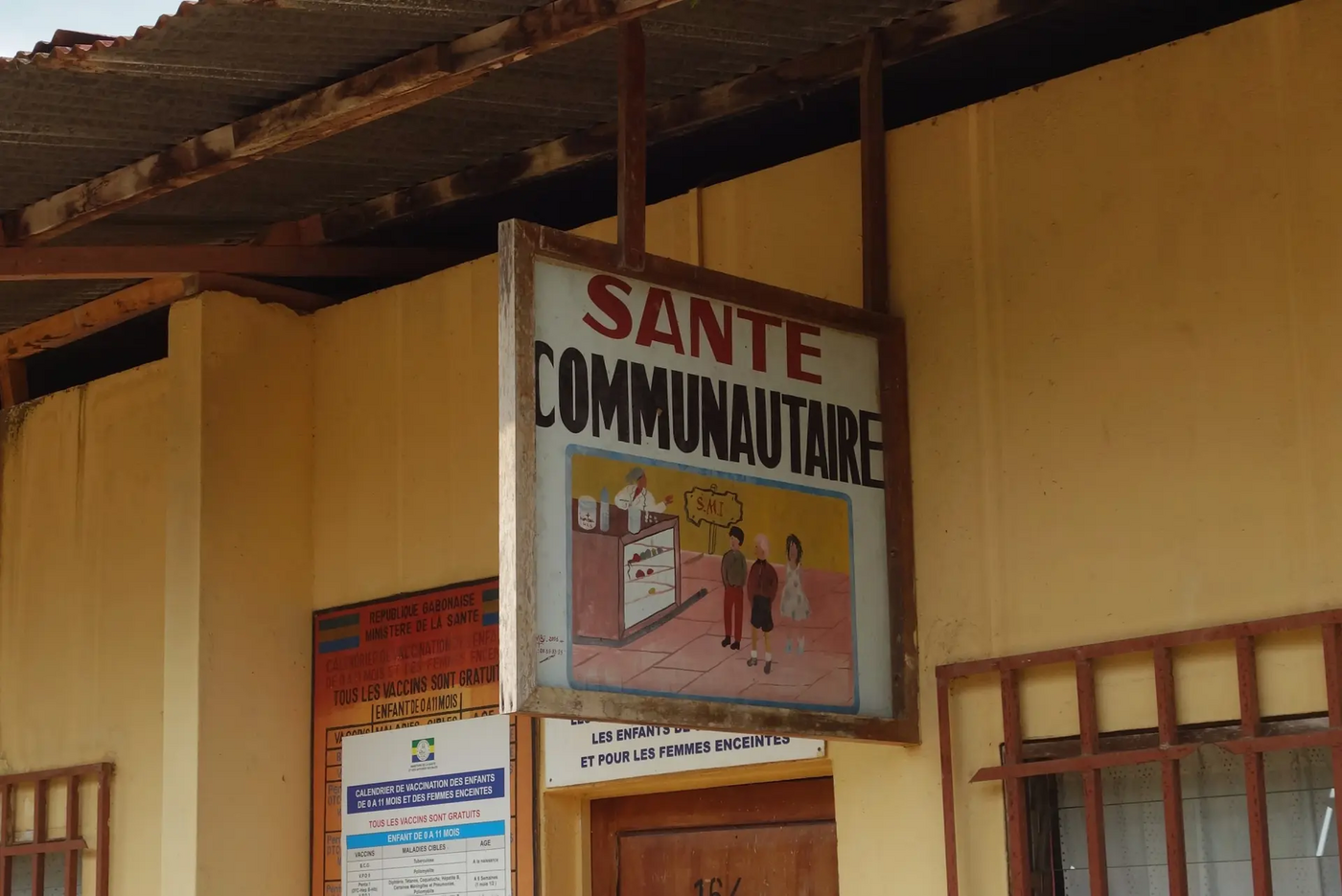 Sign of a clinic in Gabon