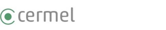 Logo Centre de Recherches Médicales de Lambaréné (cermel): Links ist ein grüner Punkt mit einem, ebenfalls in Grün gehaltenem C drumherum. Daneben steht der Schriftzug cermel in grau.