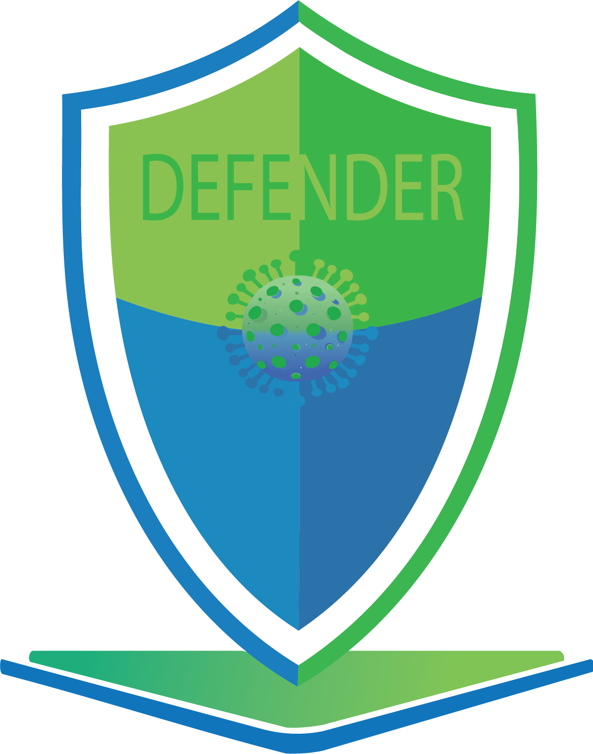 Ein Schild mit einer schematischen Darstellung eines Virus und dem Überschrift "Defender"